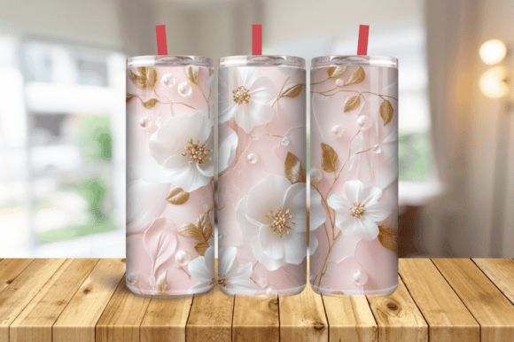 Download 3D Glass Flowers Tumbler Wrap,Pink White - Pink white Collection