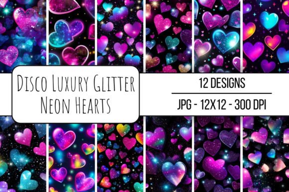 Download Disco Luxury Glitter Neon Hearts - Luxury glitter Collection